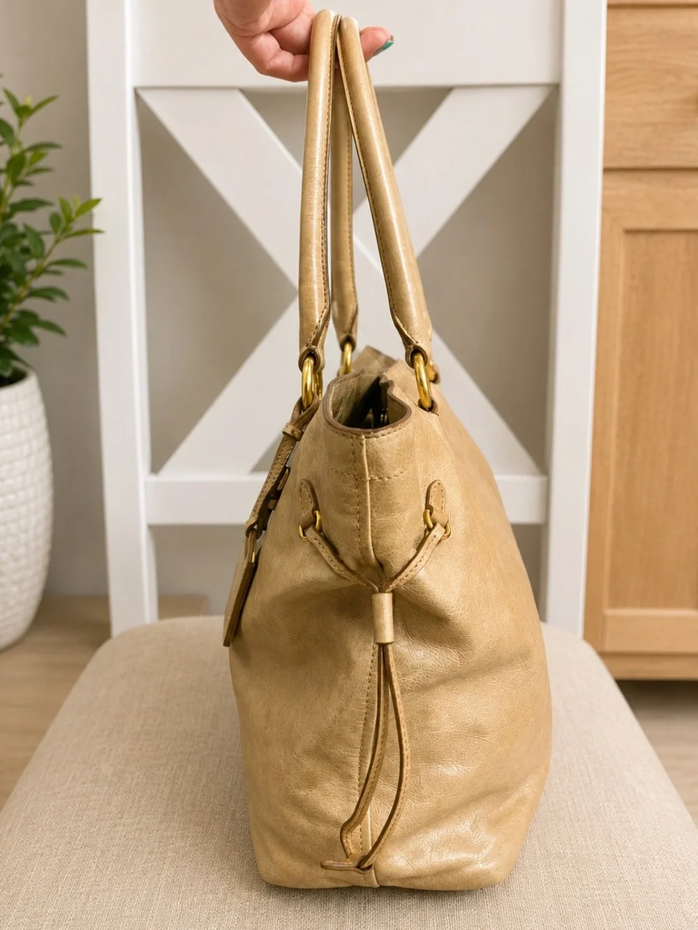 Prada Vitello Shine Distressed Leather Tote Handbag